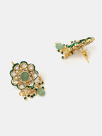 Ruby Raang Green-Gold Kundan Neck Piece With Matching Earrings And Maang Tikka | Grocsy