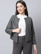 Even Apparels Black Pure Wool Open Front Statement Women's Jacket | Grocsy