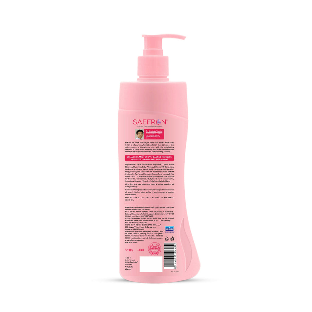 VI-JOHN Saffron Natural Fairness Body Lotion Himalayan Rose with Lactic Acid Deep Nourishment for Soft & Radiant Skin For All Skin Types | Grocsy