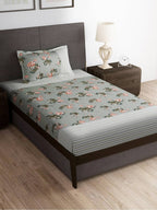 Story@home Arena Grey & Pink Floral Printed 180 TC Bedsheet & Pillow Covers | Grocsy