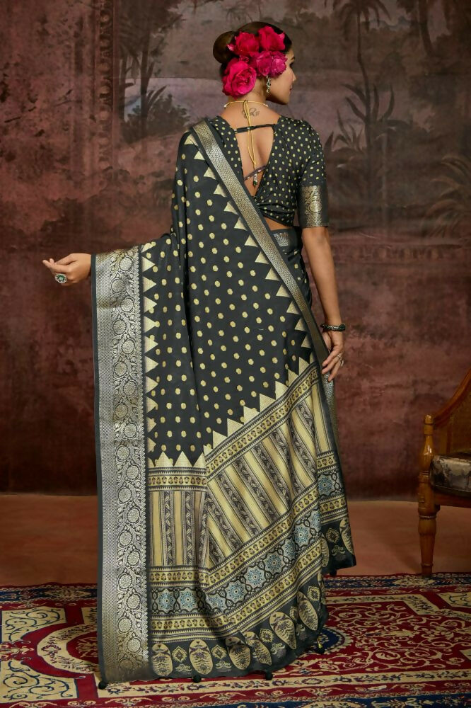 Joban Fashion Grey Dola Tussar Silk Self Jacquard Border Saree | Grocsy