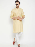 Even Apparels Beige Pure Cotton Long Men's Kurta With Band Collar | Grocsy