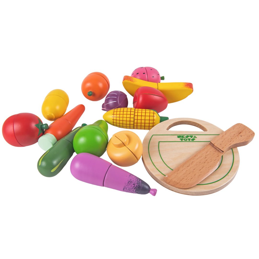 Nesta Toys Wooden Vegetable and Fruit Toy Set, Pretend Play Food, Kitchen Set Toy (3+ Years) | Grocsy