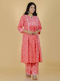 Aramya Pink Kantha Cotton Floral Panelled Kurta for Women | Grocsy