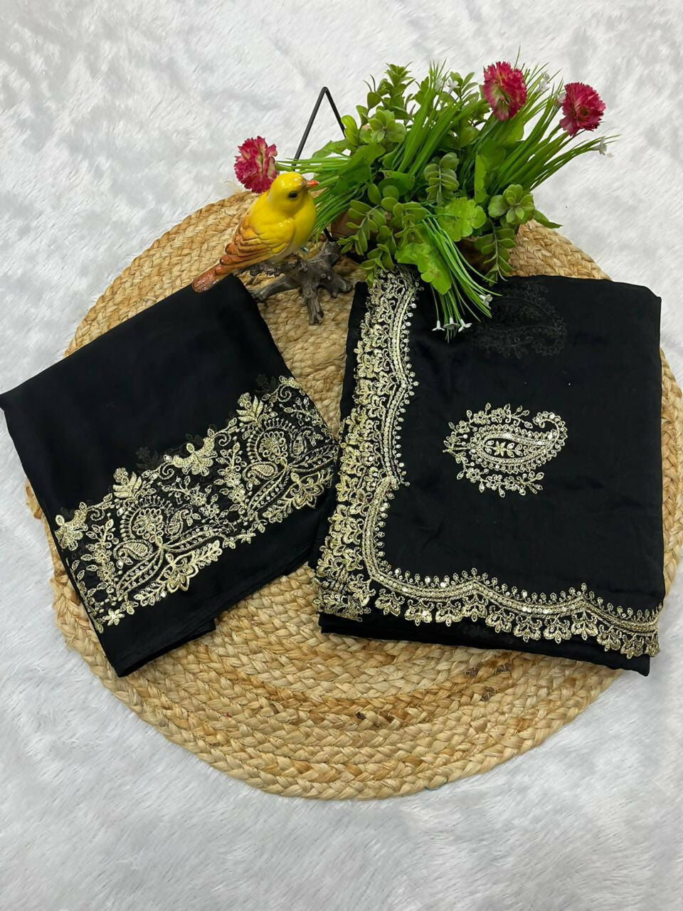 Joban Fashion Black Rangoli Crush Silk Party Wear Sarees | Grocsy