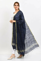 Mominos Fashion Moeza Women's Cotton Zari Box Navy Blue Dupatta | Grocsy