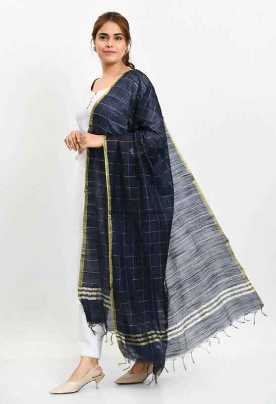 Mominos Fashion Moeza Women's Cotton Zari Box Navy Blue Dupatta | Grocsy
