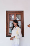 Zibaa Ivory & Yellow Muslin Short Chikankari Kurti | Grocsy