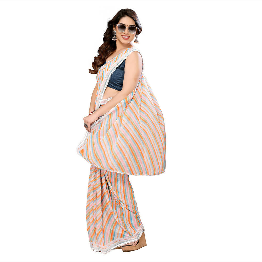 Women's Partywear Designer Orange Georgette Fancy Saree - Satrangi | Grocsy