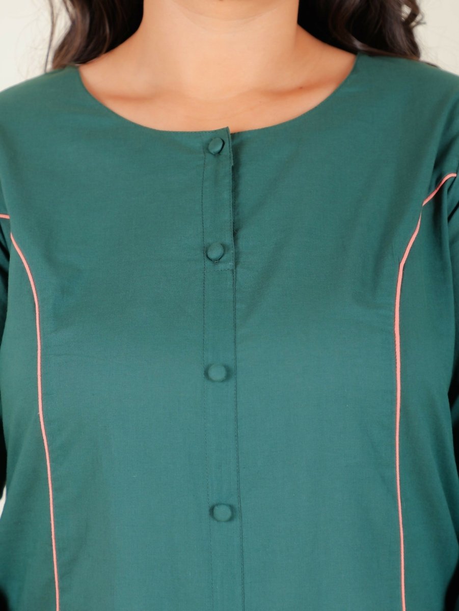 Aramya Green Soft Cotton Solid A-line Kurta for Women | Grocsy