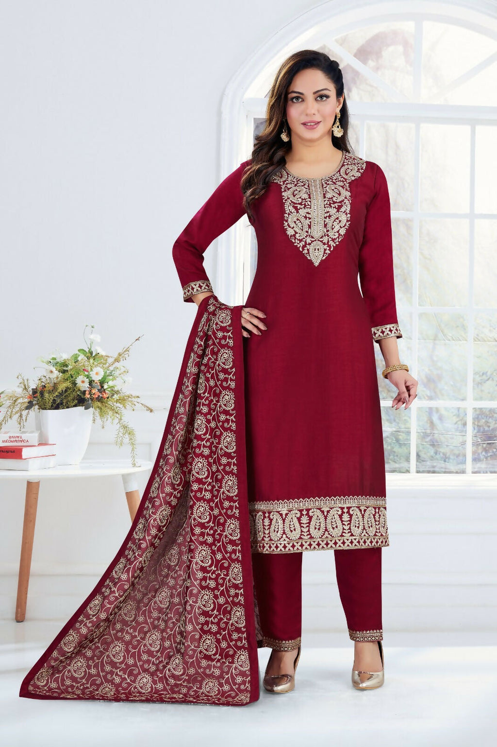 Joban Fashion Silk Maroon Color Kurta Set | Grocsy
