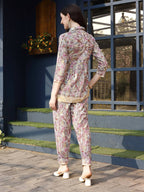 Pink & Beige Rayon Floral Printed Top with Matching Bottom - Eesha | Grocsy