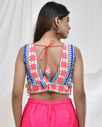 Amodini Designer Studio Vibrant Geometric Print Jacquard Blue Blouse for Women | Grocsy