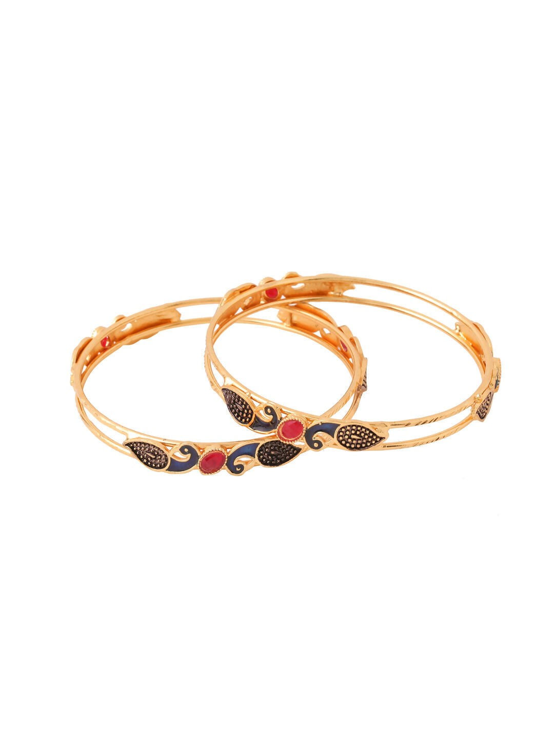 NVR Women Set of 2 Gold-Polished Traditional Daily Use Peacock Design Bangles | Grocsy