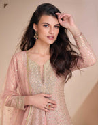 Anaita Peach Georgette Readymade Suit with Codding Dori & Sequence Work | Grocsy