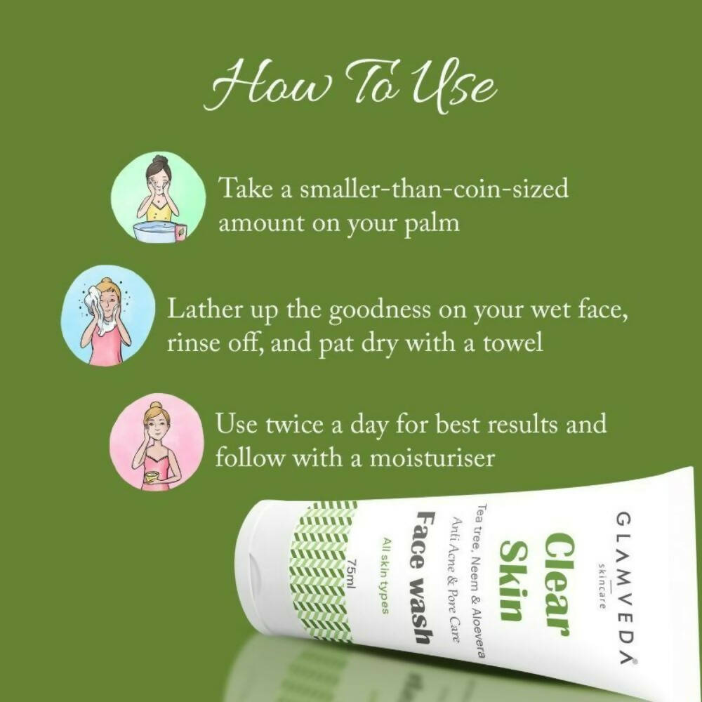 Glamveda Clear Skin Tea Tree, Neem & Aloe Anti Acne Face Wash | Grocsy