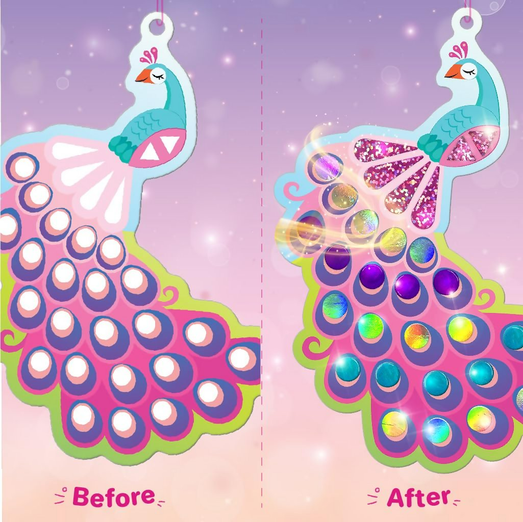 Imagimake Mirror Mosaic Butterfly & Peacock Mess Free DIY Mosaic Craft Kit 450+ Foil Sticker Travel Toys for Girls Birthday Gift for Girls Ages 3,4,5,6,7,8, Peach | Grocsy