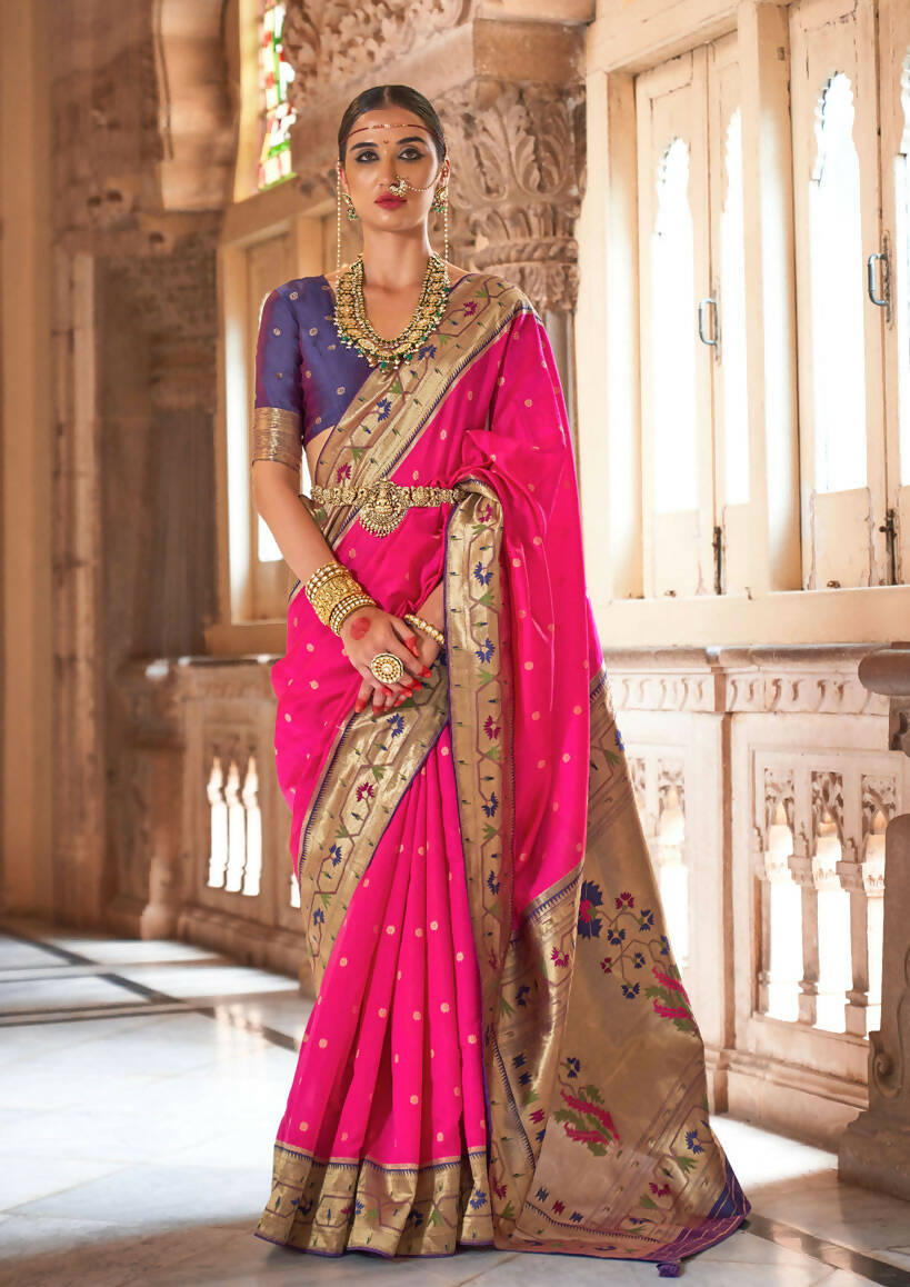 Sasquatch Socks Pink Soft V.P. Silk Magnum Finish, Weaving, Golden Zari Paithani Silk Saree - Rath Kadampalli | Grocsy