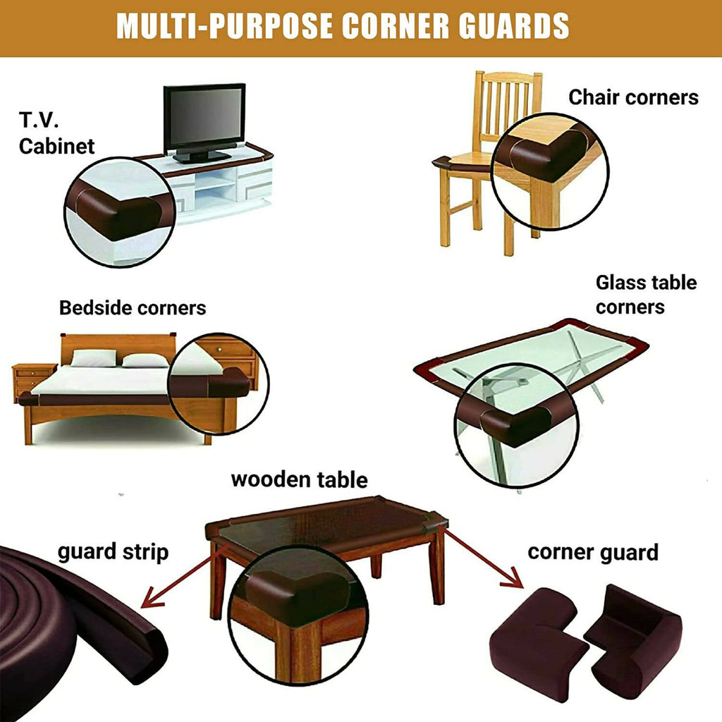 Safe-O-Kid Corner Guardscushions, U Shaped, Large Size Extra Thick, Brown | Grocsy