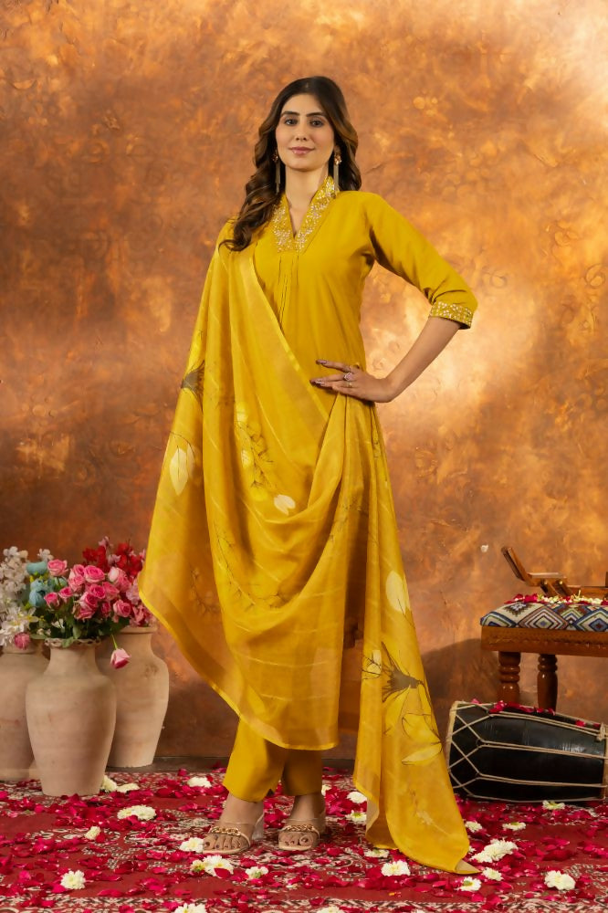 Mustard Yellow Stitched Salwar Kameez for Haldi by Infinity Export | Grocsy