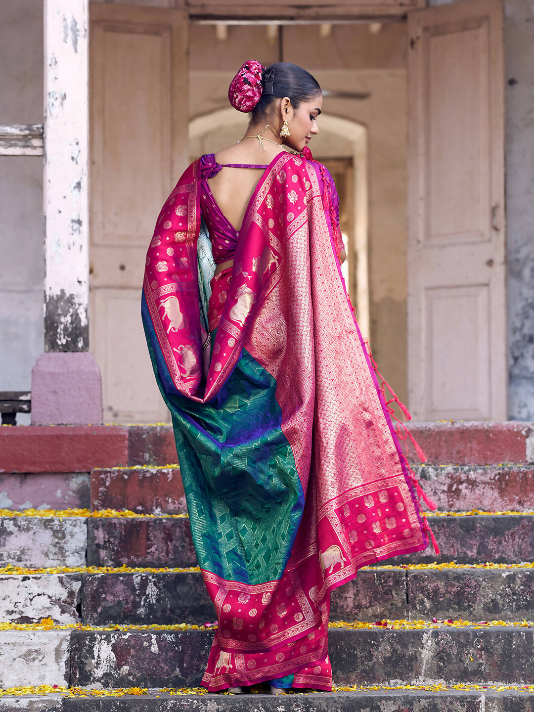 Shree Shyam Fashion Teal Soft Silk Saree | Grocsy