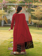Nikhaar Maroon Embroidered Art Silk Stitched Straight Cut Kurta Palazzo Dupatta Readymade Suit | Grocsy