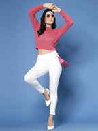 Women Winter Pink Cotton Pullover - Wool Trees | Grocsy