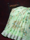 Shades of Apple Green with Floral Design Semi Chanderi Saree By Gayathri Reddy Designer Studio | Grocsy