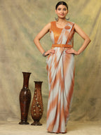Orange Polyester Solid Ready to Wear Saree with stitched Blouse - Aayan | Grocsy
