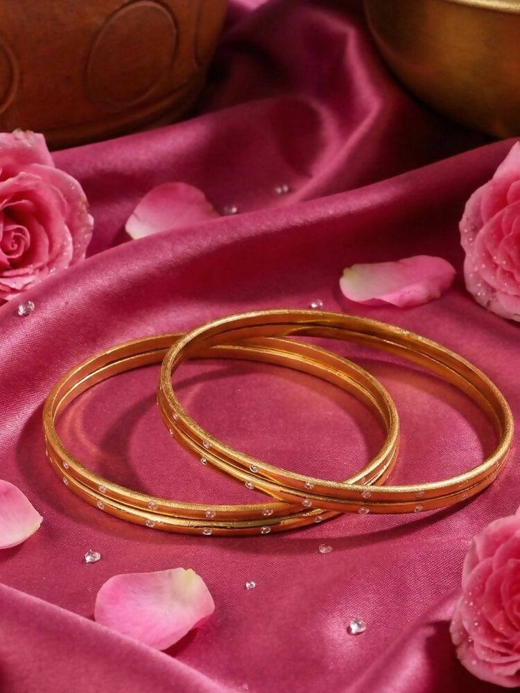 NVR Women Set of 4 Gold Plated Handcrafted CZ Studded Bangle | Grocsy
