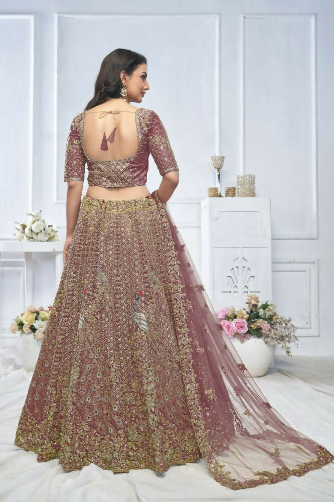 Kesar Fab Purple Net Embroidered Lehenga | Grocsy