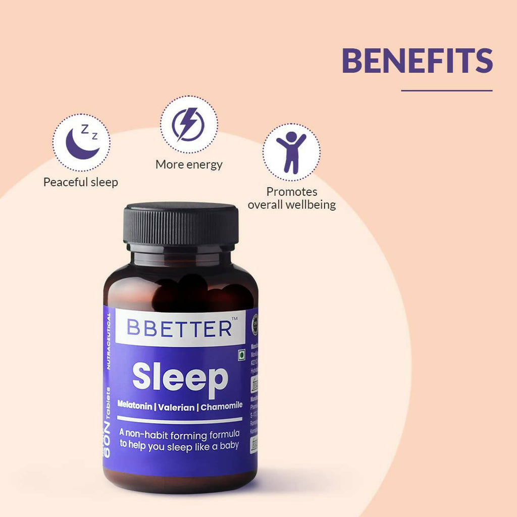 BBETTER Sleep Tablets Melatonin, Valerian, Chamomile | Grocsy