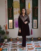 Vastranavya Purple Velvet Sequence Embroidery Work Top With Palazzo | Grocsy
