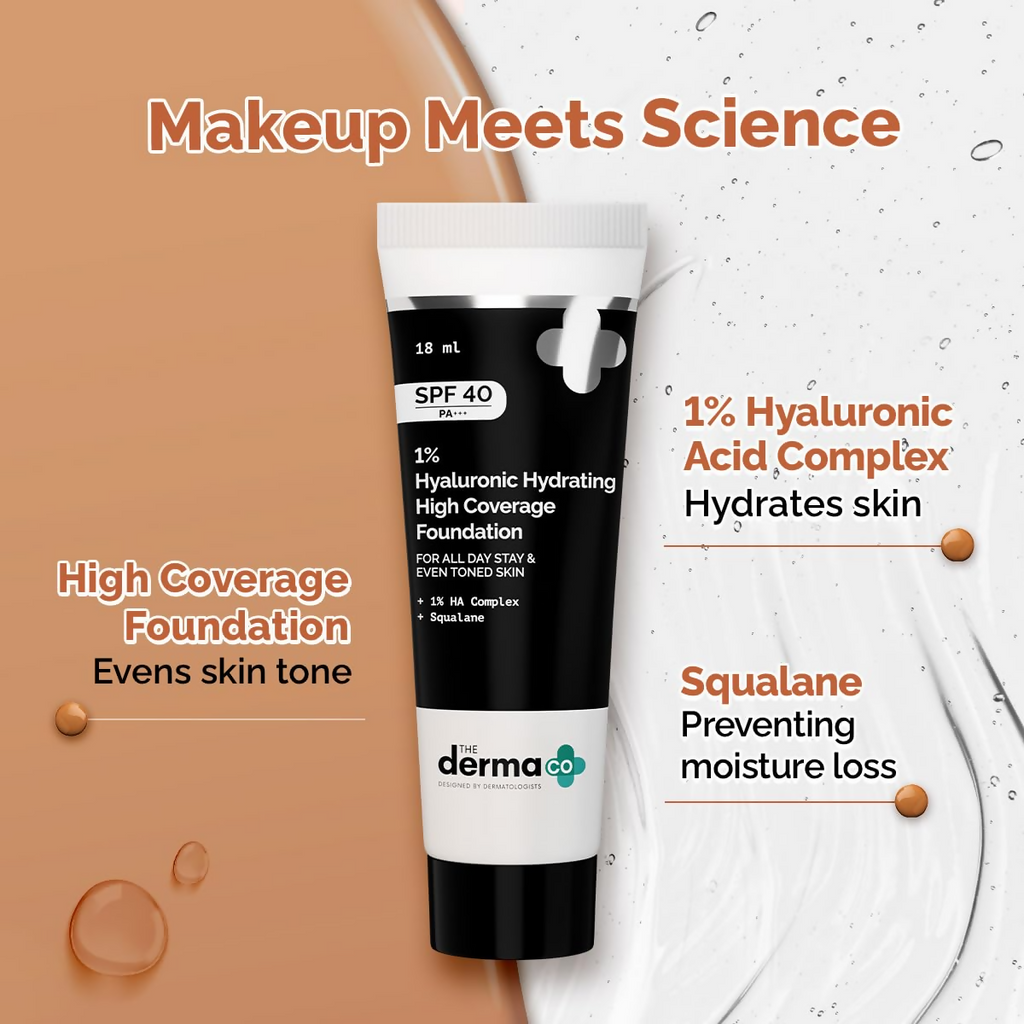 The Derma Co 1% Hyaluronic Hydrating High Coverage Foundation With SPF 40 PA+++ - 03 Natural - Limited Time Offer | Grocsy