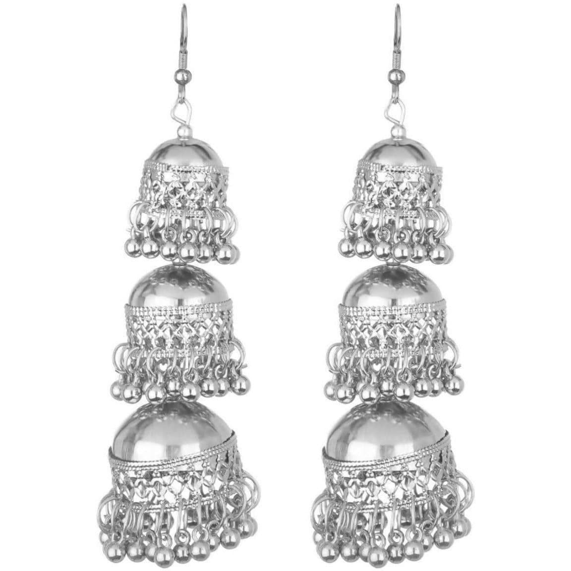 MS Fashion India Afghani Kashmiri Tribal Oxidized Dangle Long Earrings | Grocsy