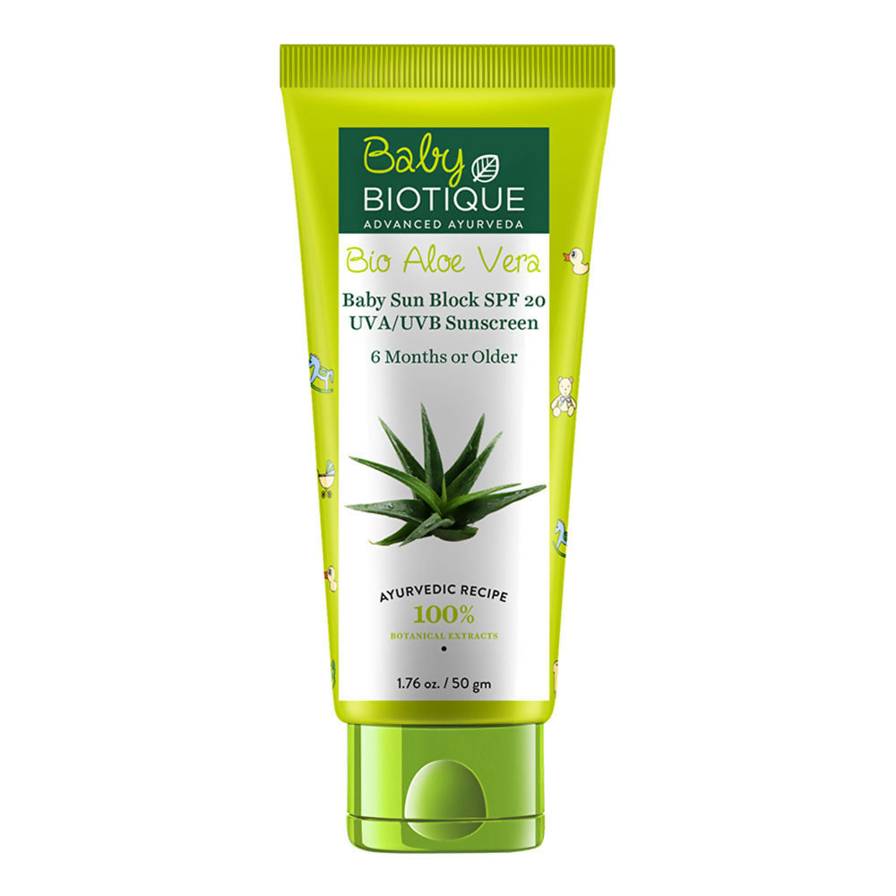 Biotique Bio Aloe Vera Baby Sun Block SPF 20 UVA/UVB Sunscreen | Grocsy