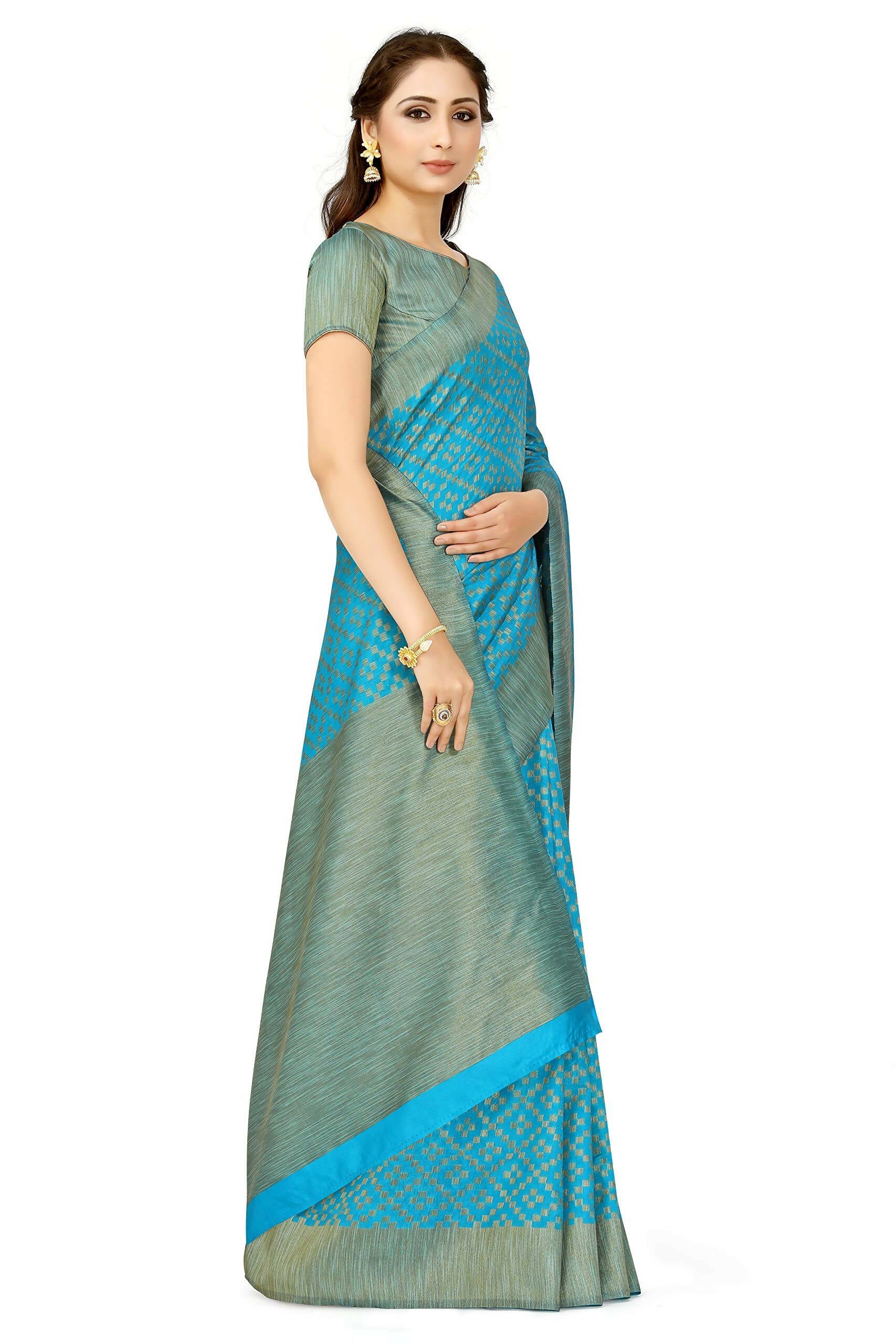 Mimosa Women's Patola Art Silk Turquoise Blue Saree | Grocsy