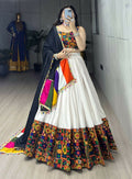 Yash Enterprise White Rayon Cotton Embroidery Semi Stitched Navratri Chaniya Choli | Grocsy