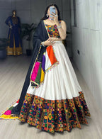 Yash Enterprise White Rayon Cotton Embroidery Semi Stitched Navratri Chaniya Choli | Grocsy