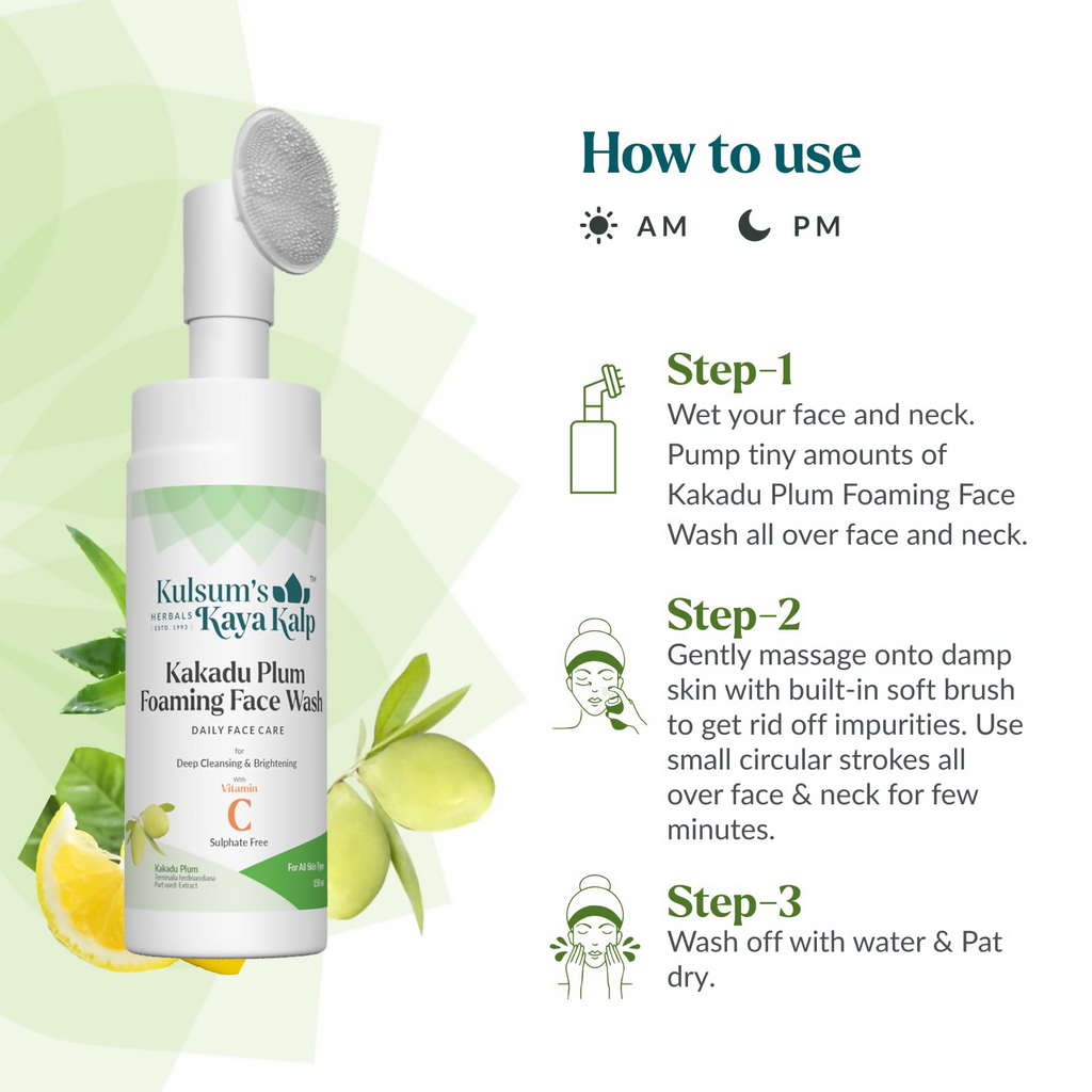 Kulsum's Kaya Kalp Kakadu Plum Foaming Face Wash For Deep Cleansing & Brightening | Grocsy