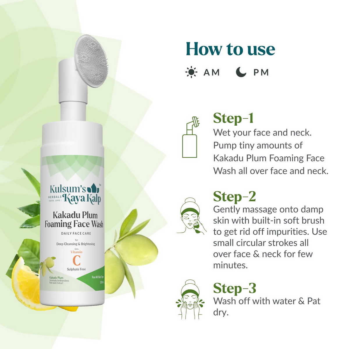 Kulsum's Kaya Kalp Kakadu Plum Foaming Face Wash For Deep Cleansing & Brightening | Grocsy