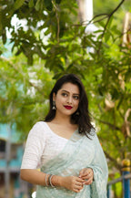 Blue Poly Chiffon Ethnic Motifs Saree with Unstitched Blouse - A2M | Grocsy