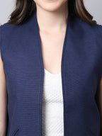 Even Apparels Navy Polywool Open Front Women's Waistcoat | Grocsy