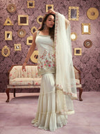 Vastranavya Malaika Arora Cream Georgette Embroidered Sequins Palazzo Suit | Grocsy