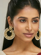 Nuyug 22K Gold-Plated Kundan Studded & Pearl Beaded Floral Chandbali Earrings | Grocsy