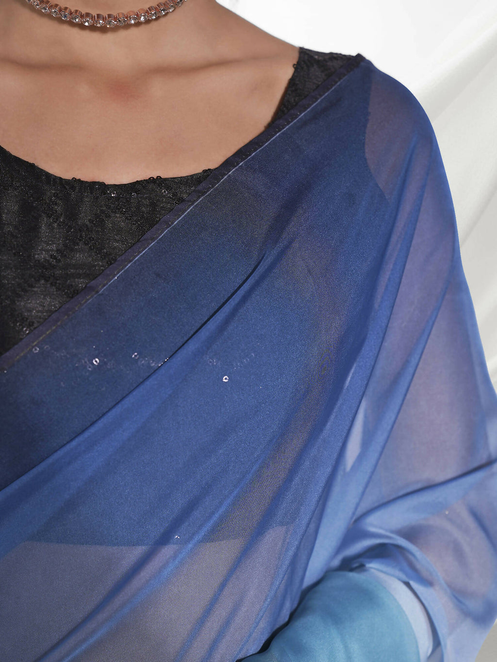 Blue Organza Solid Saree With Unstitched Blouse Piece - Shanaya | Grocsy
