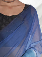 Blue Organza Solid Saree With Unstitched Blouse Piece - Shanaya | Grocsy