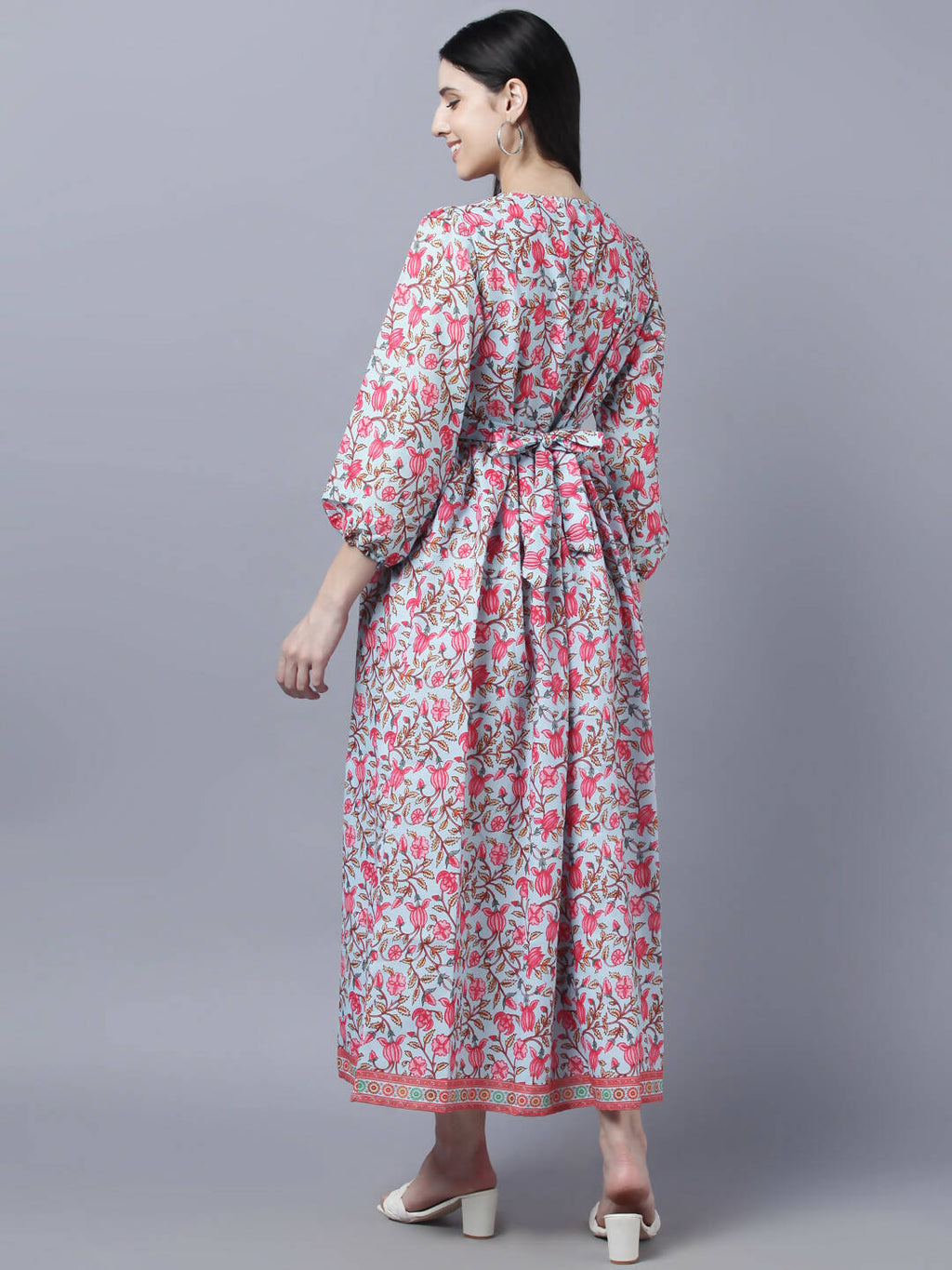 Myshka Women Red Printed Pure Cotton Maxi Dress | Grocsy