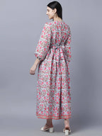 Myshka Women Red Printed Pure Cotton Maxi Dress | Grocsy