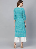 Vamika Sky Blue Printed Cotton Party/Casual Wear Kurta Set/Suit | Grocsy
